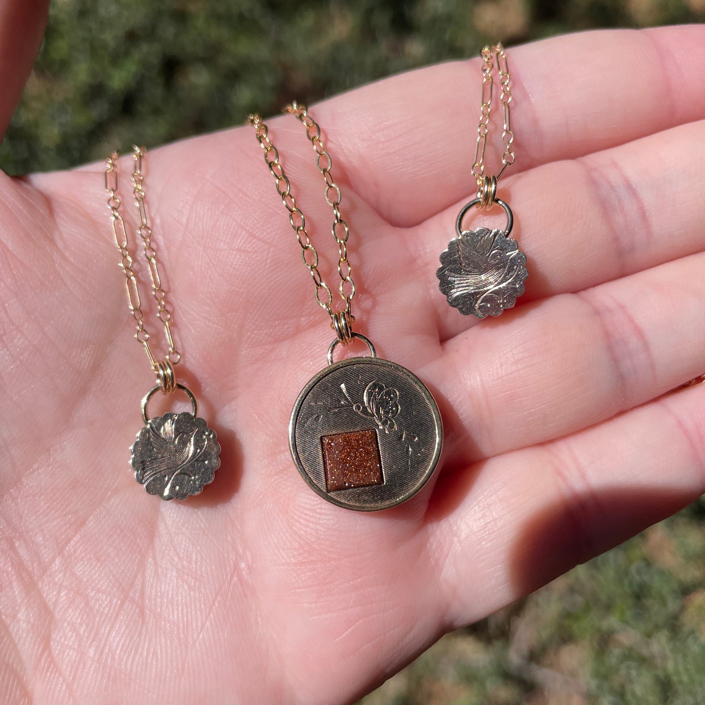 Victorian Butterfly Goldstone Cufflink Necklace