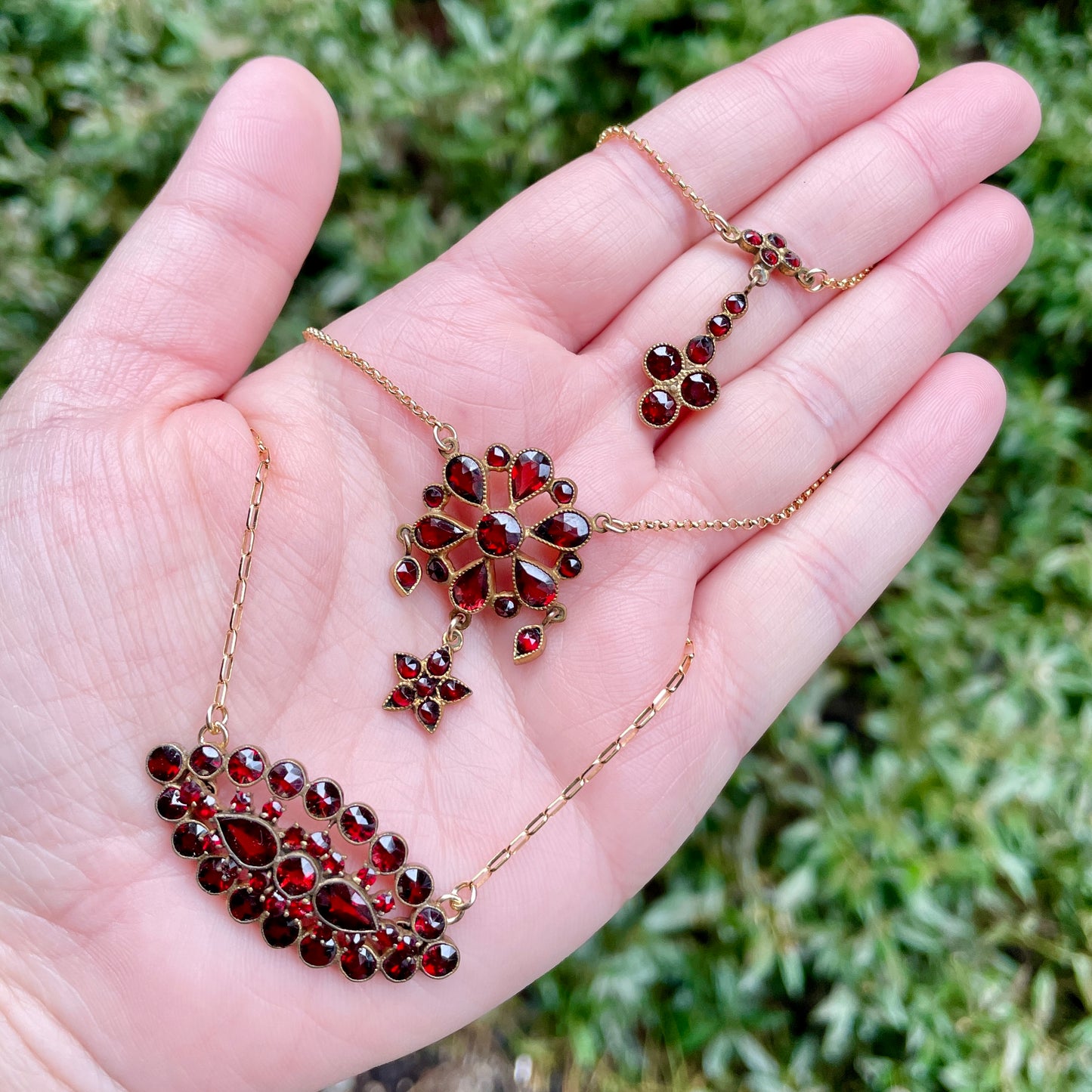 Antique Bohemian Garnet Dangle Necklace