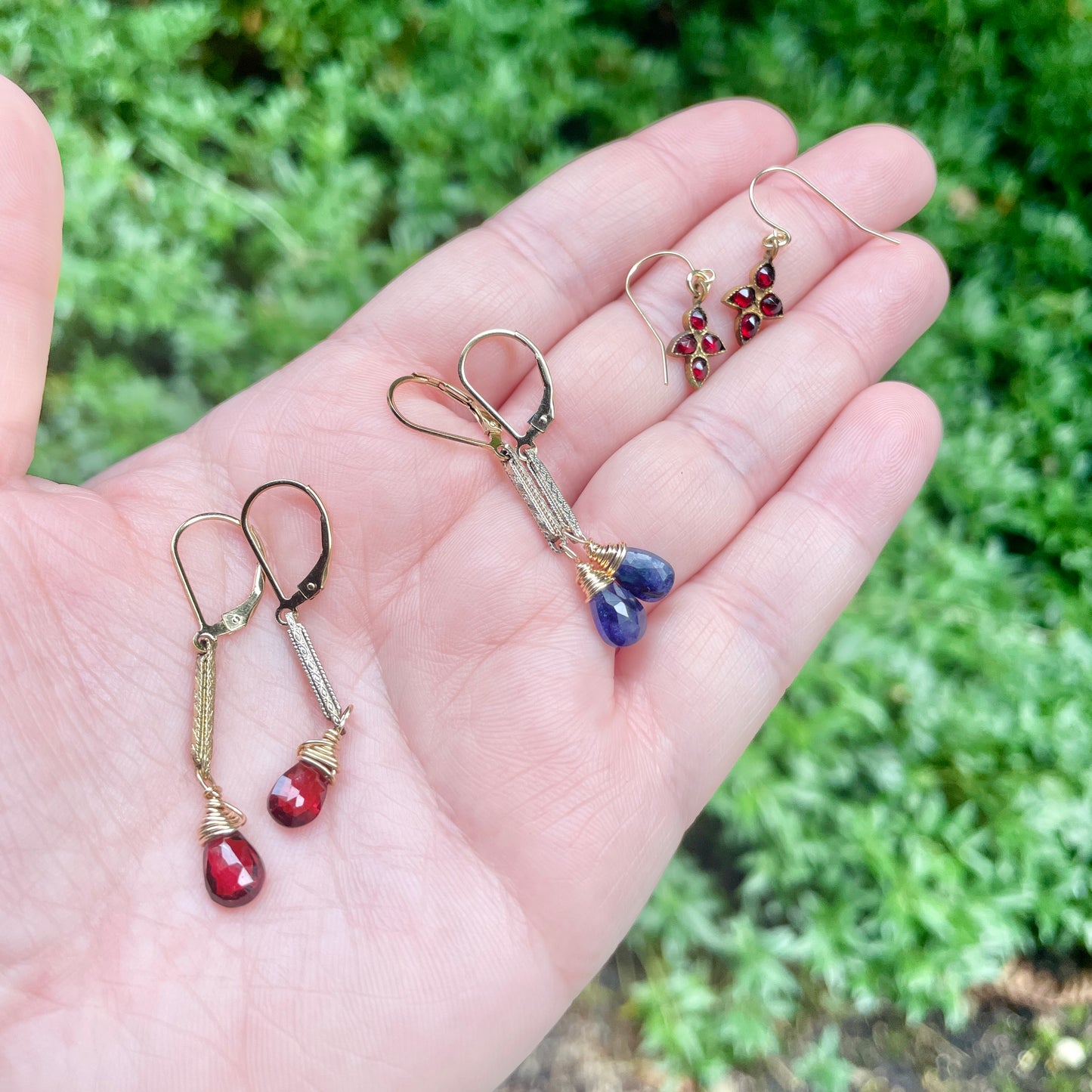 Antique Bohemian Garnet and 14k Gold Earrings