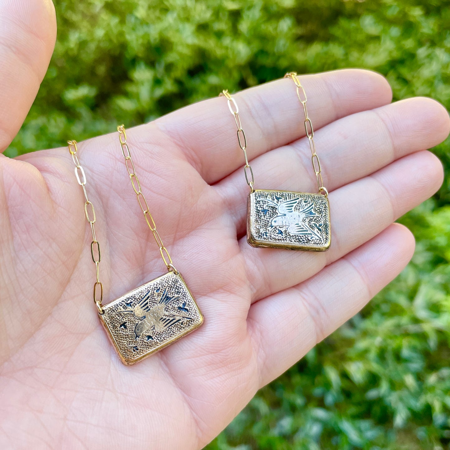 Antique Taille d'Epargne Swallow Cufflink Necklace