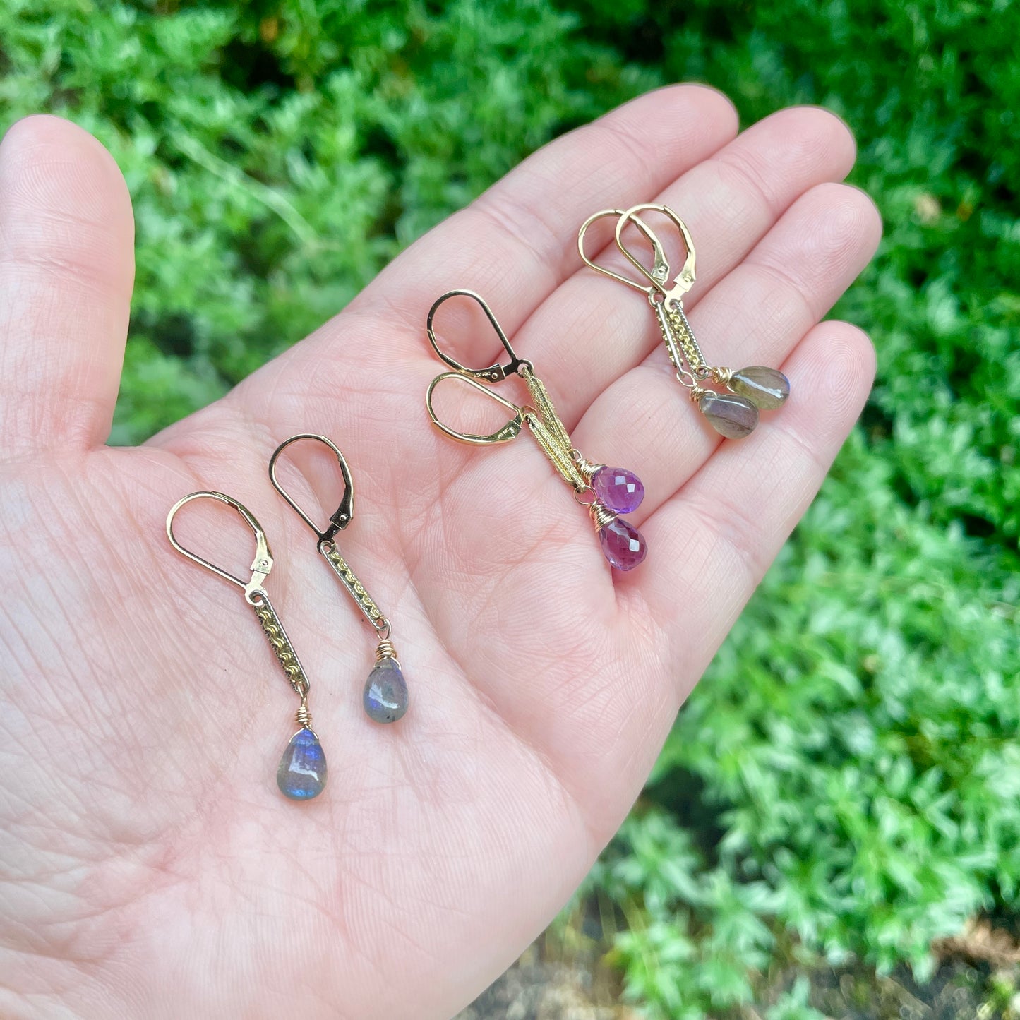 Antique Watch Chain Link Labradorite Drop Earrings