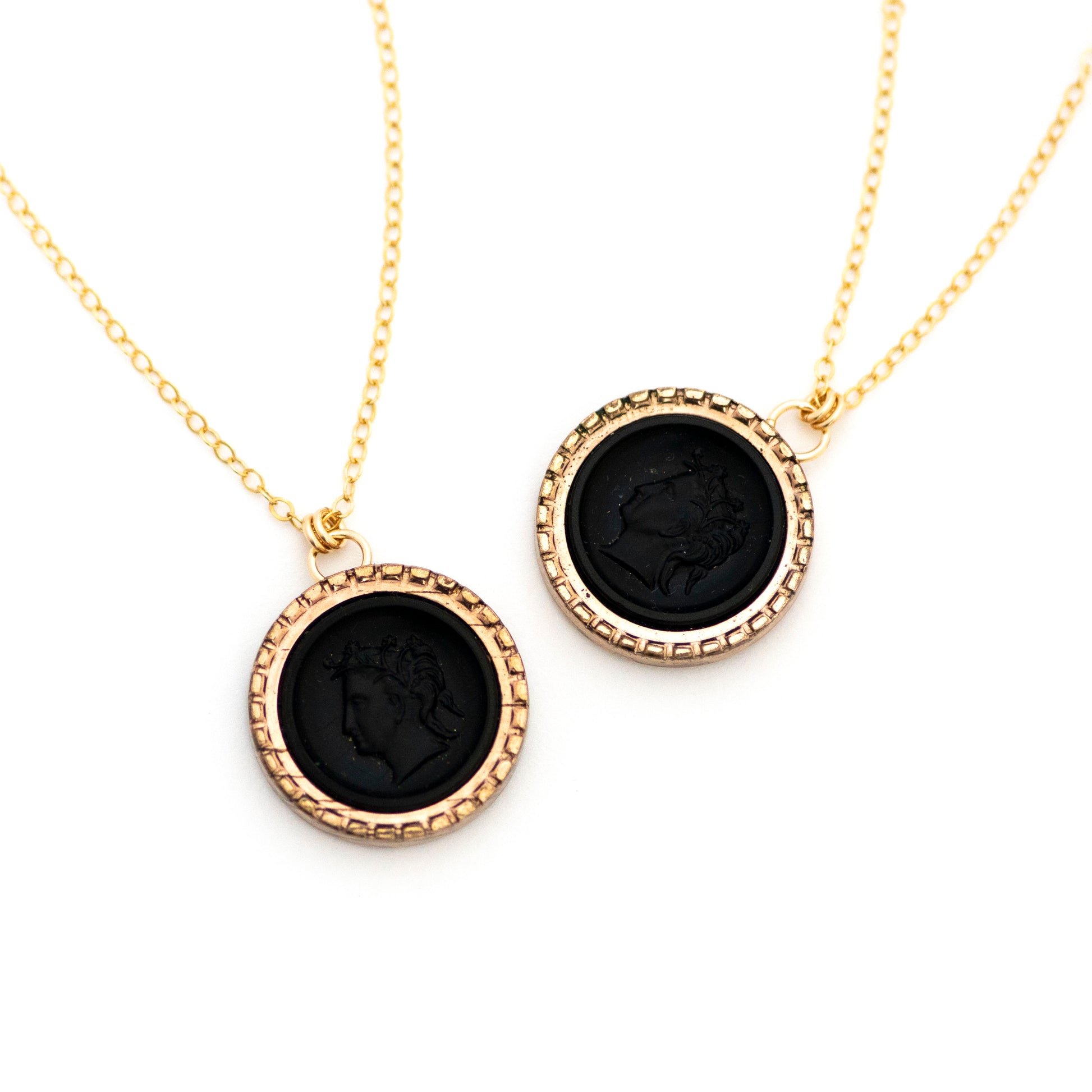 Pair of matching Victorian Black Cameo Cufflink Pendant Necklaces