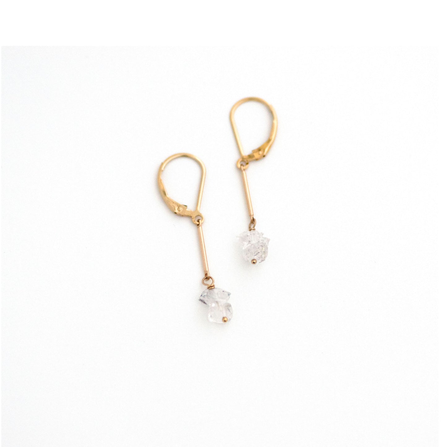 Gold Filled Bar and Herkimer Diamond Earrings