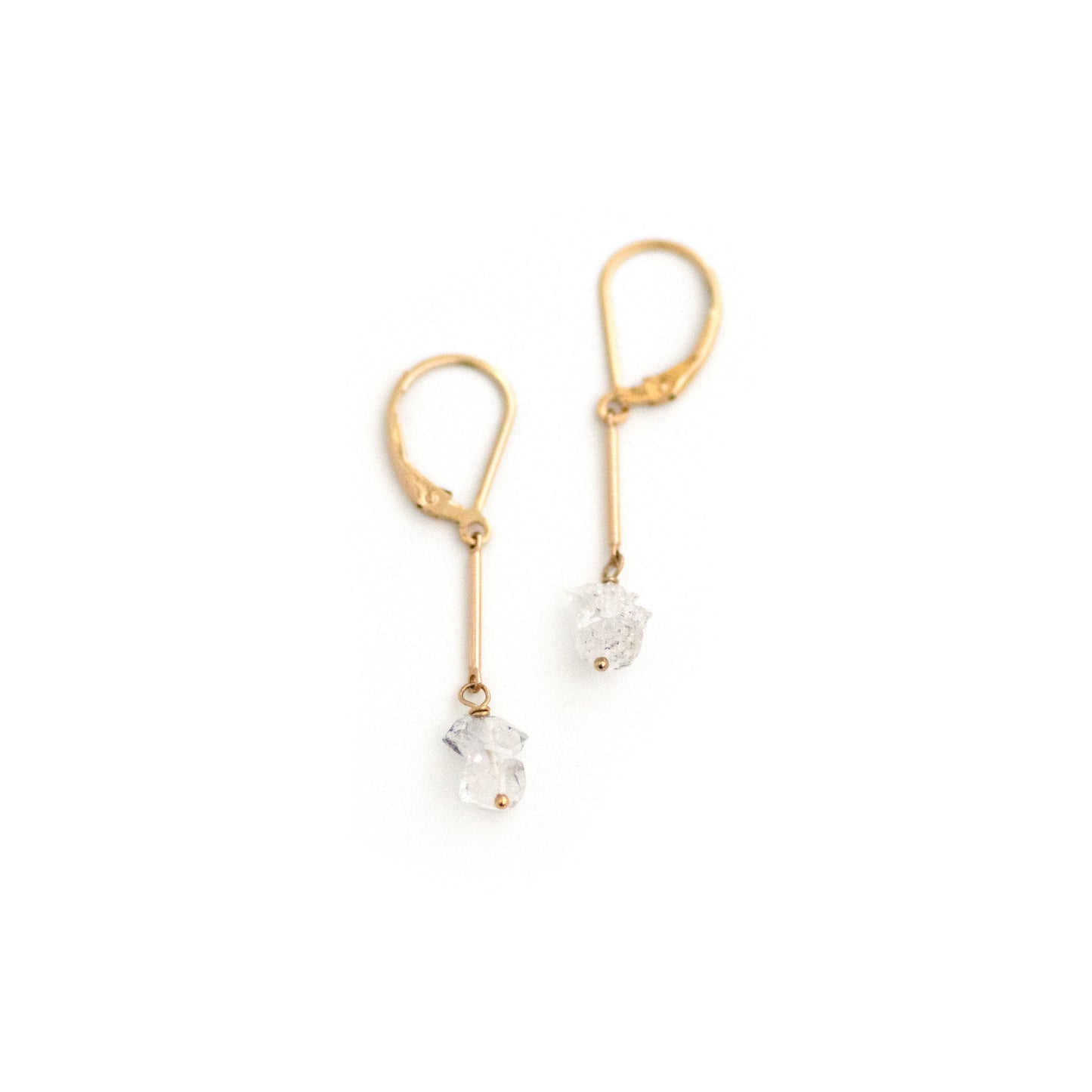 Gold Filled Bar and Herkimer Diamond Earrings