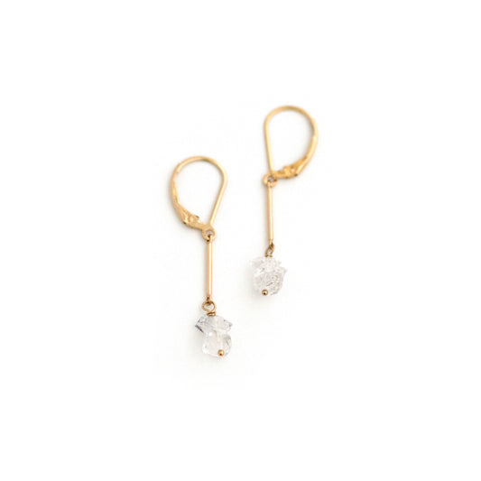 Gold Filled Bar and Herkimer Diamond Earrings