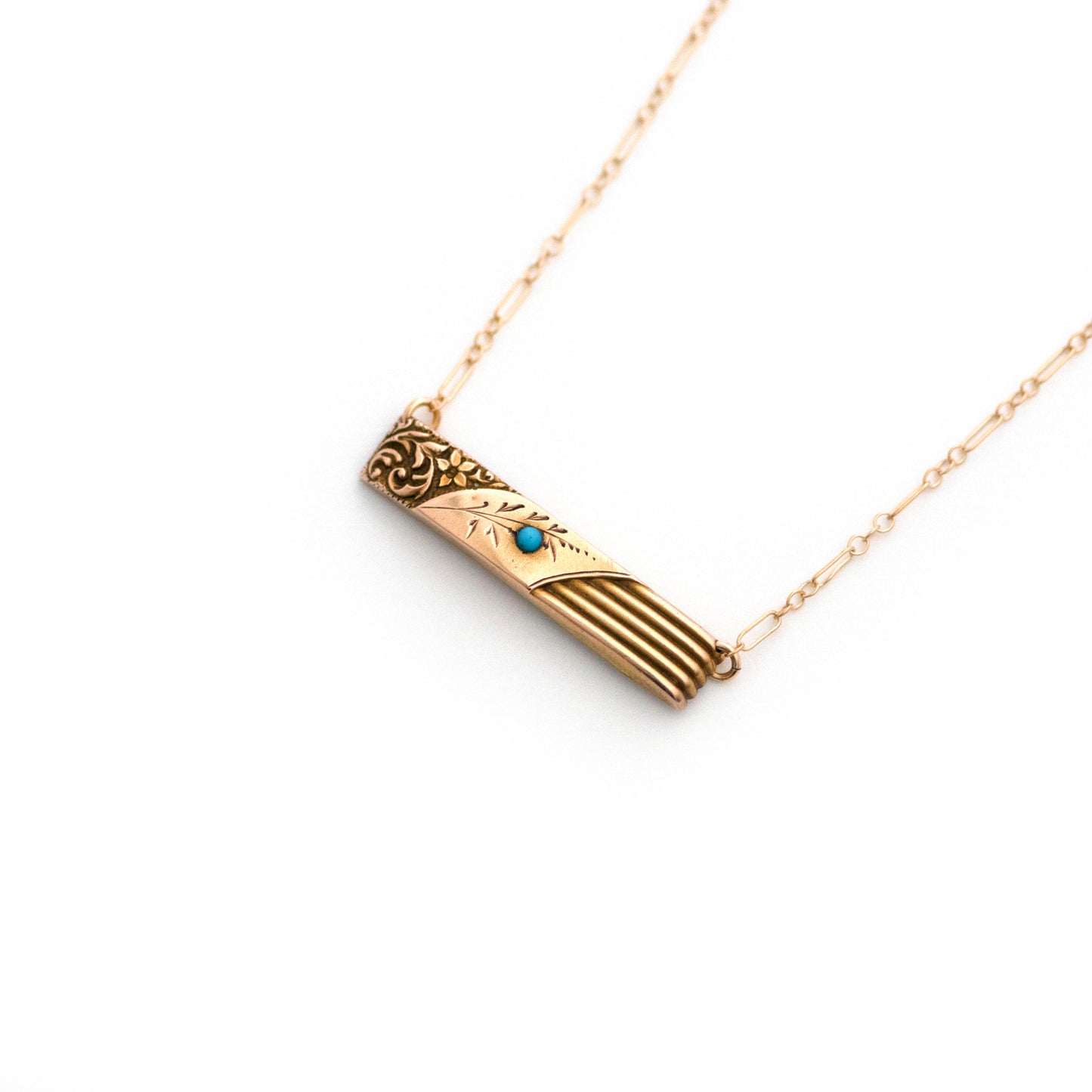 10k Turquoise Antique Bar Pin Necklace