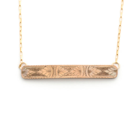 Geometric Etched Antique Bar Pin Necklace