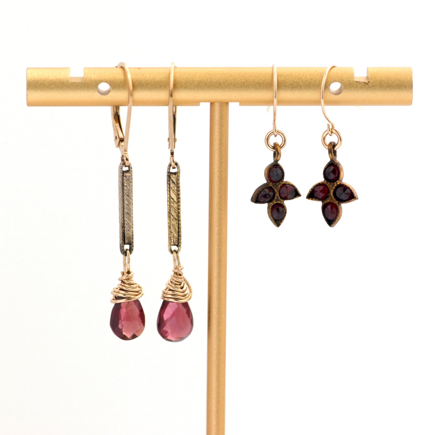 watch chain link and garnet drop earrings PLUS Antique Bohemian Garnet Earrings