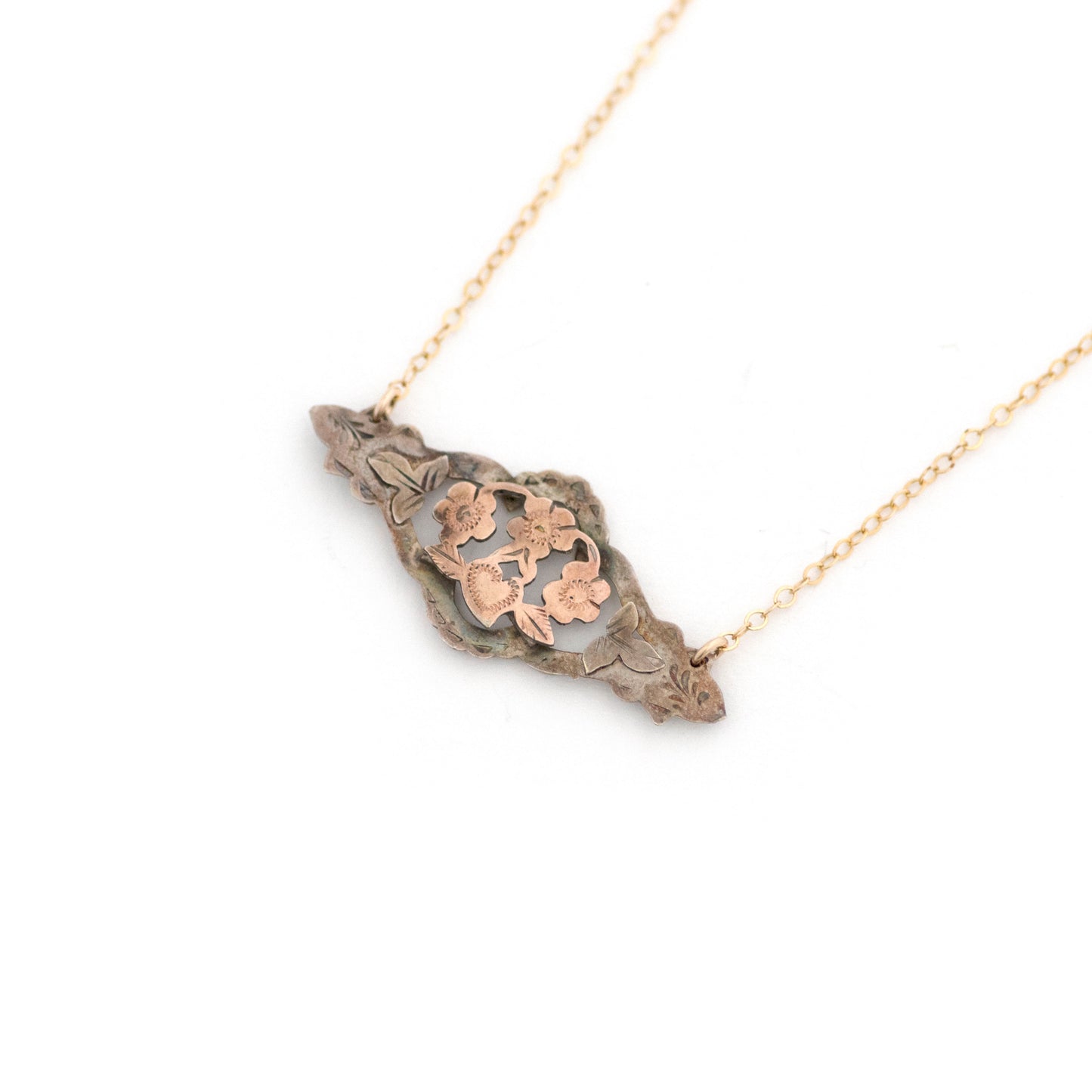 Forget Me Not Flowers Heart Bar Necklace