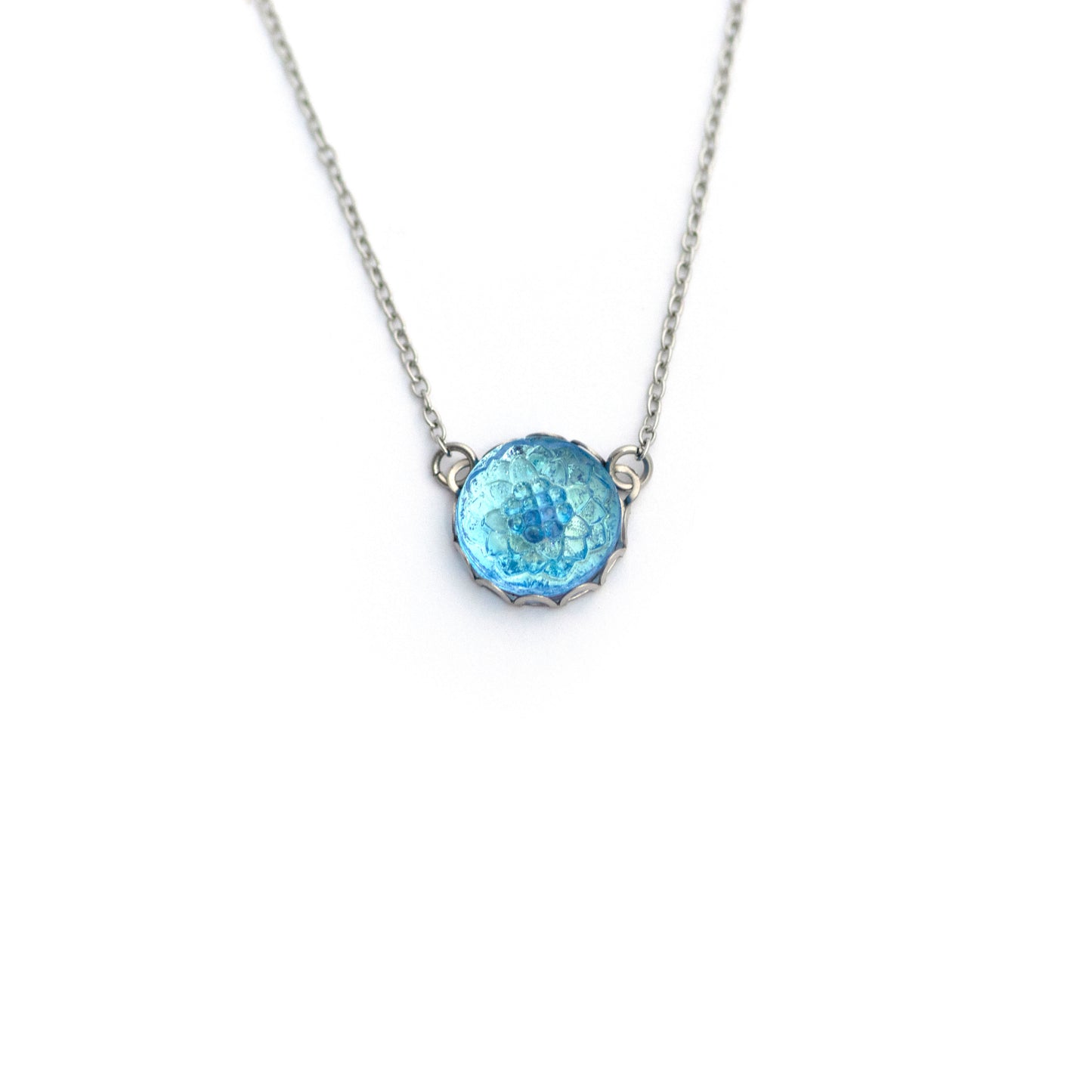 Blue Depths Czech Glass Button Necklace
