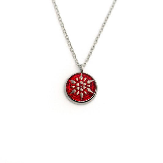 Red and Silver Star Glass Button Necklace