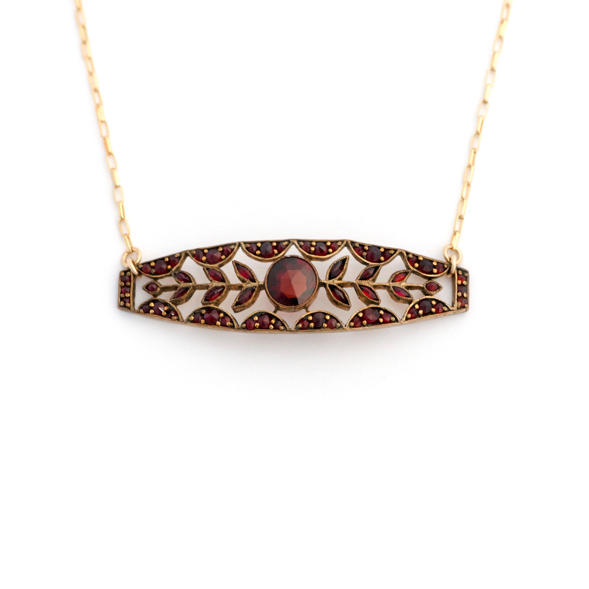 Antique Bohemian Pyrope Garnet Bar Pin Necklace