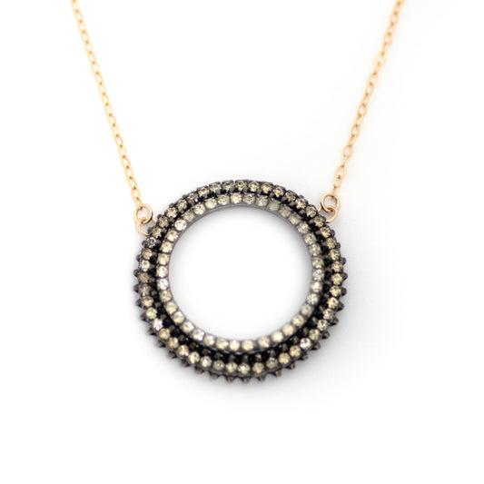 Vintage Black and Clear Rhinestone Circle Necklace