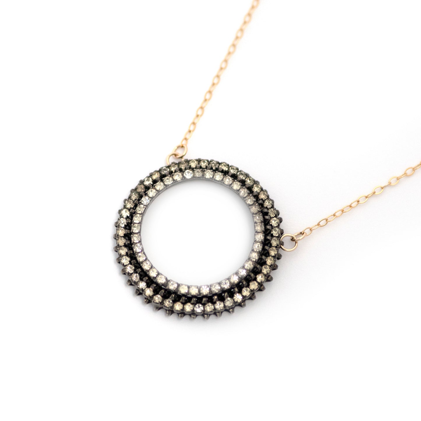 Vintage Black and Clear Rhinestone Circle Necklace