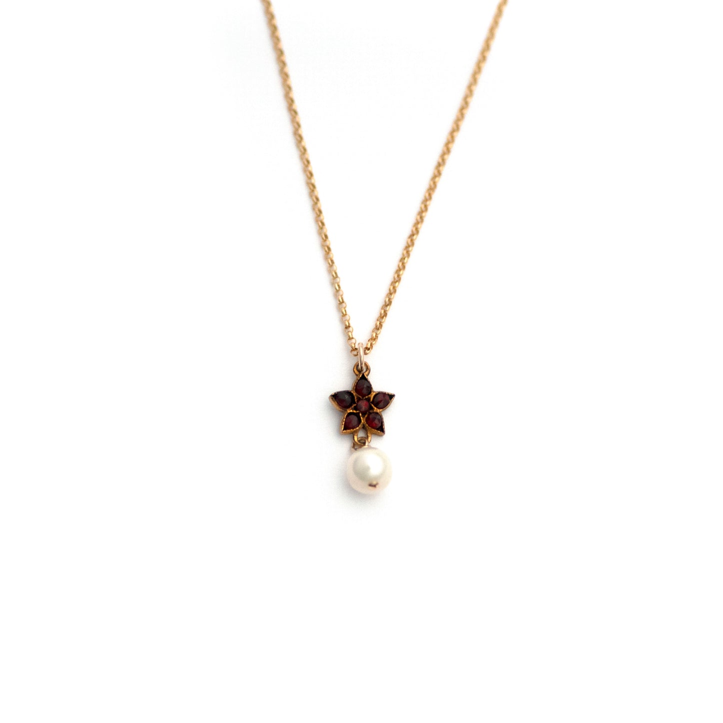 Celestial 5 Point Star Garnet and Pearl Necklace