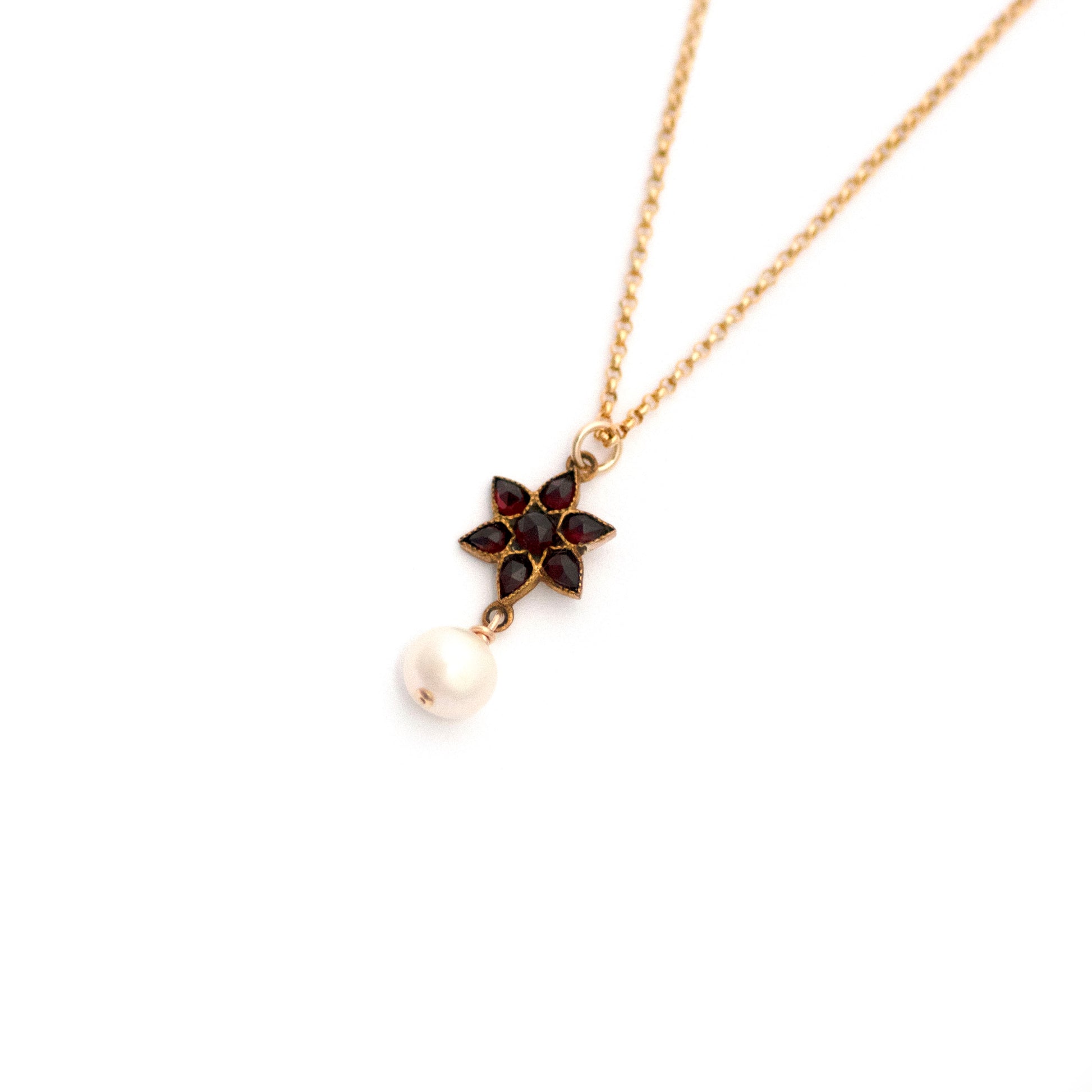 Bohemian Garnet 6 Point Star and Pearl Necklace