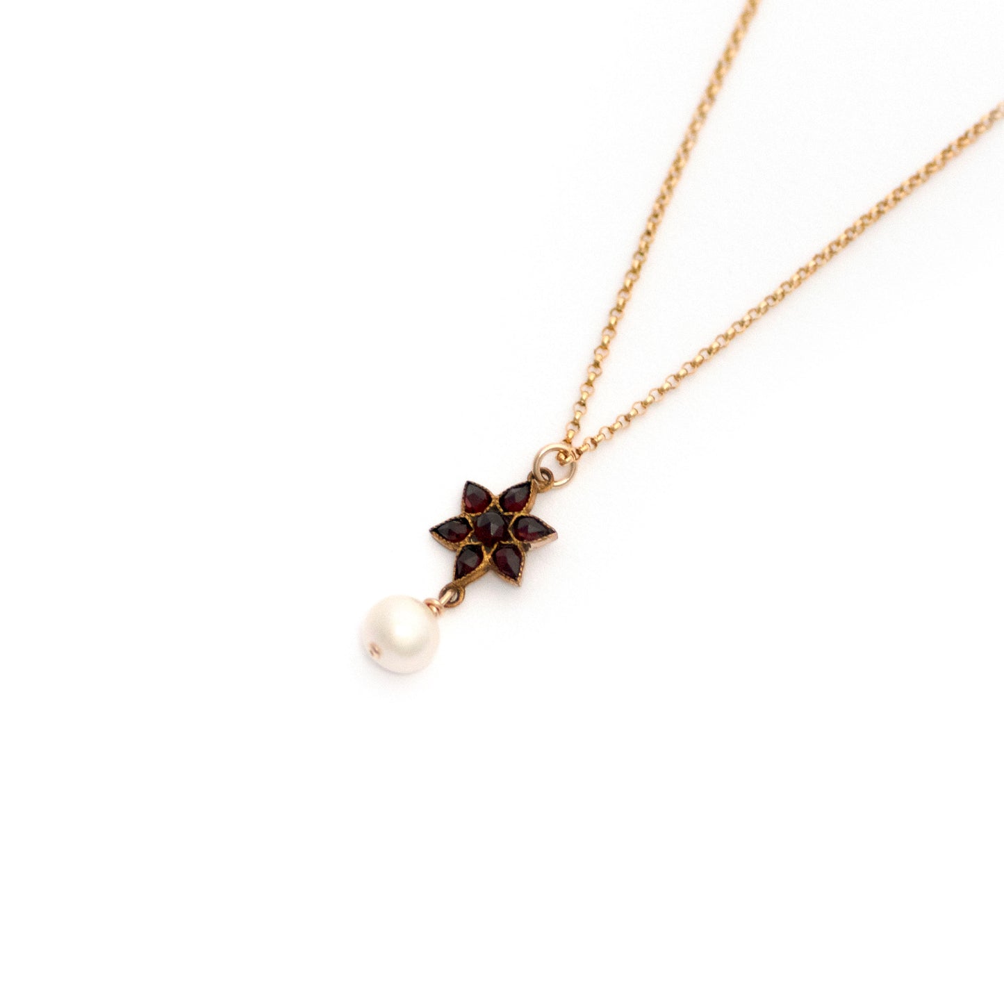 Bohemian Garnet 6 Point Star and Pearl Necklace