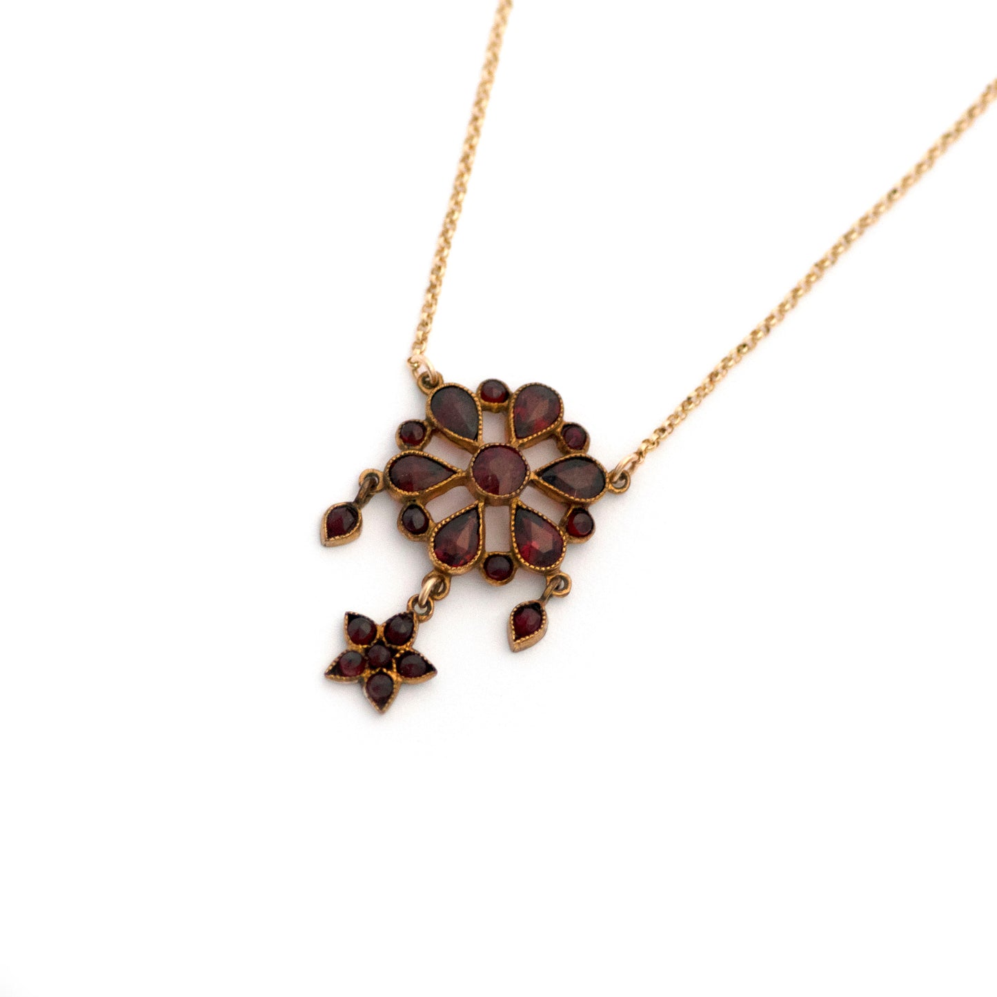 Celestial Bohemian Garnet Flower and Star Necklace