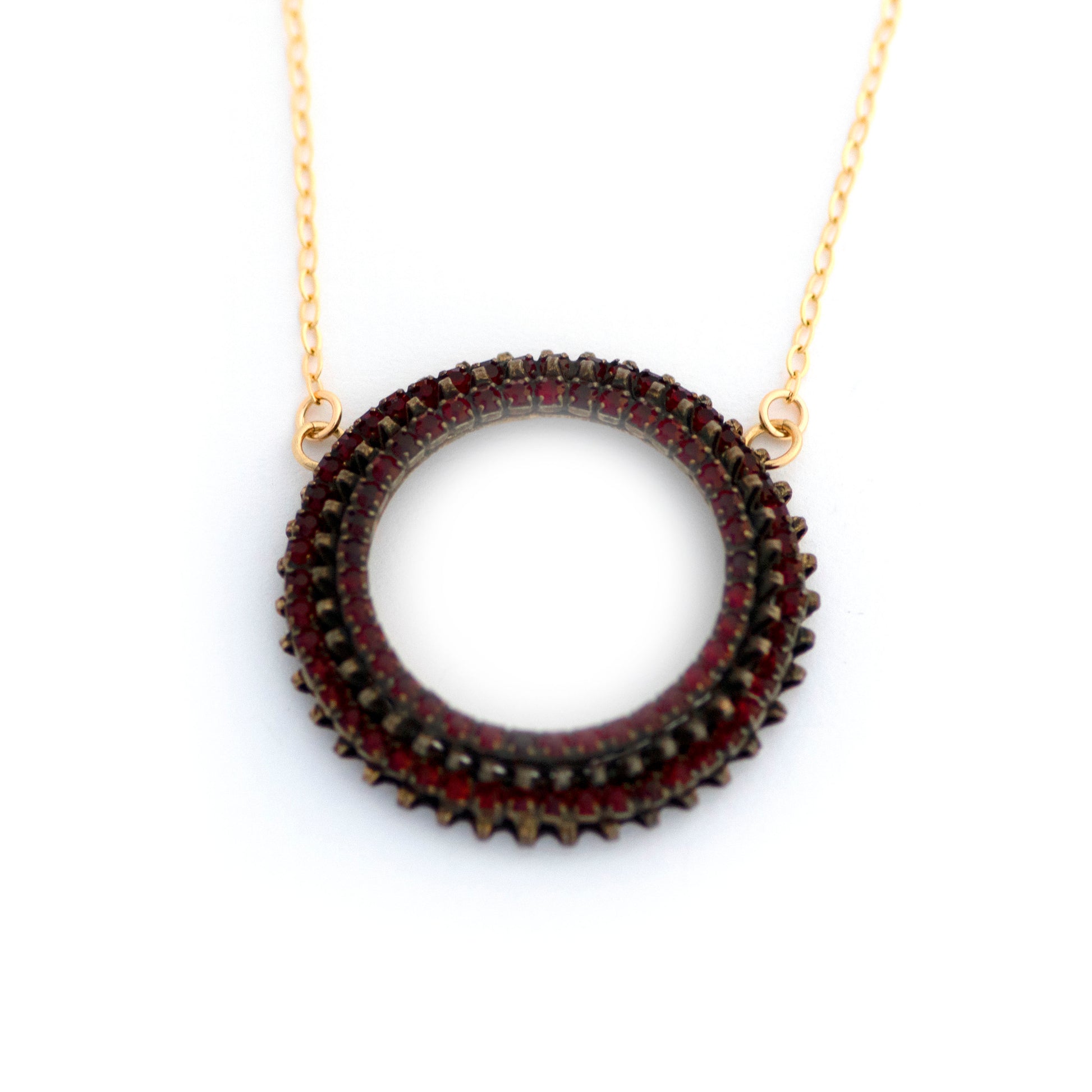Vintage RED Rhinestone Circle Necklace