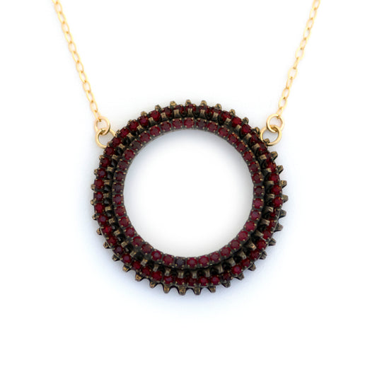 Vintage RED Rhinestone Circle Necklace