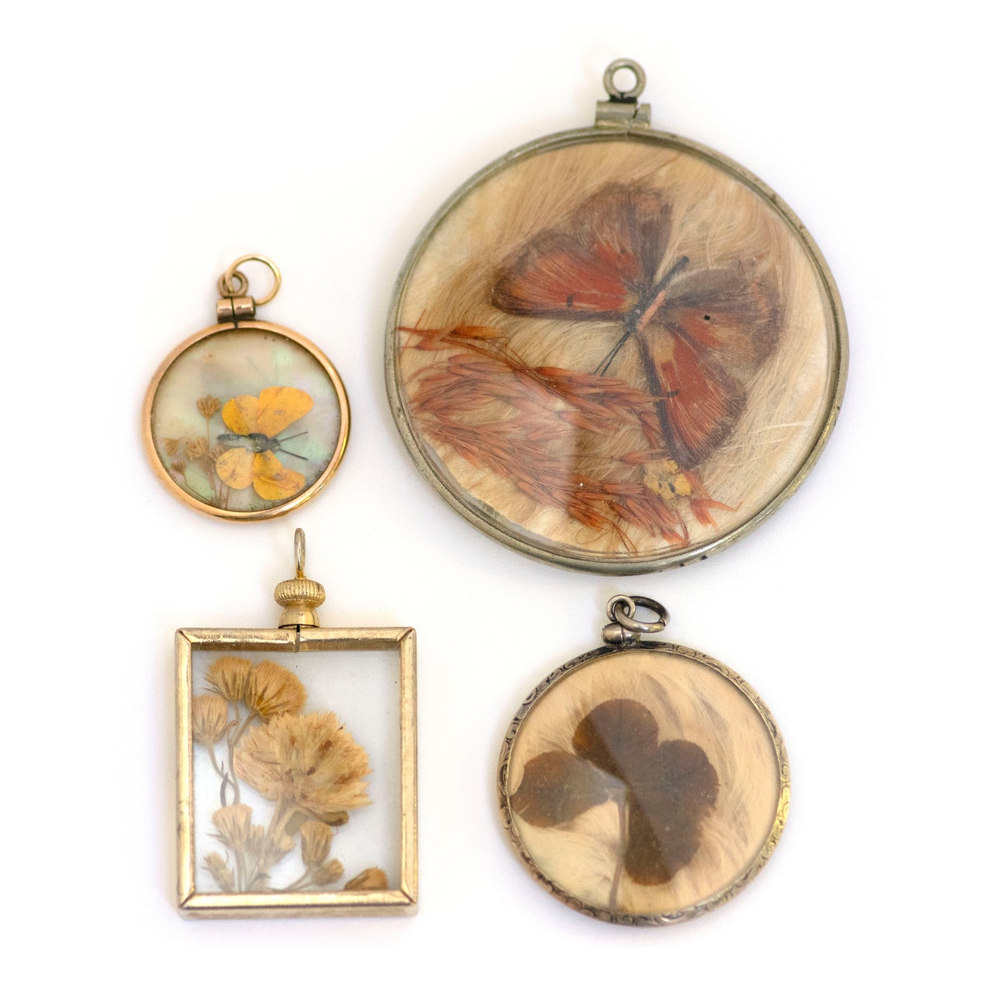 Antique Butterfly Clover Double Sided Locket Pendant