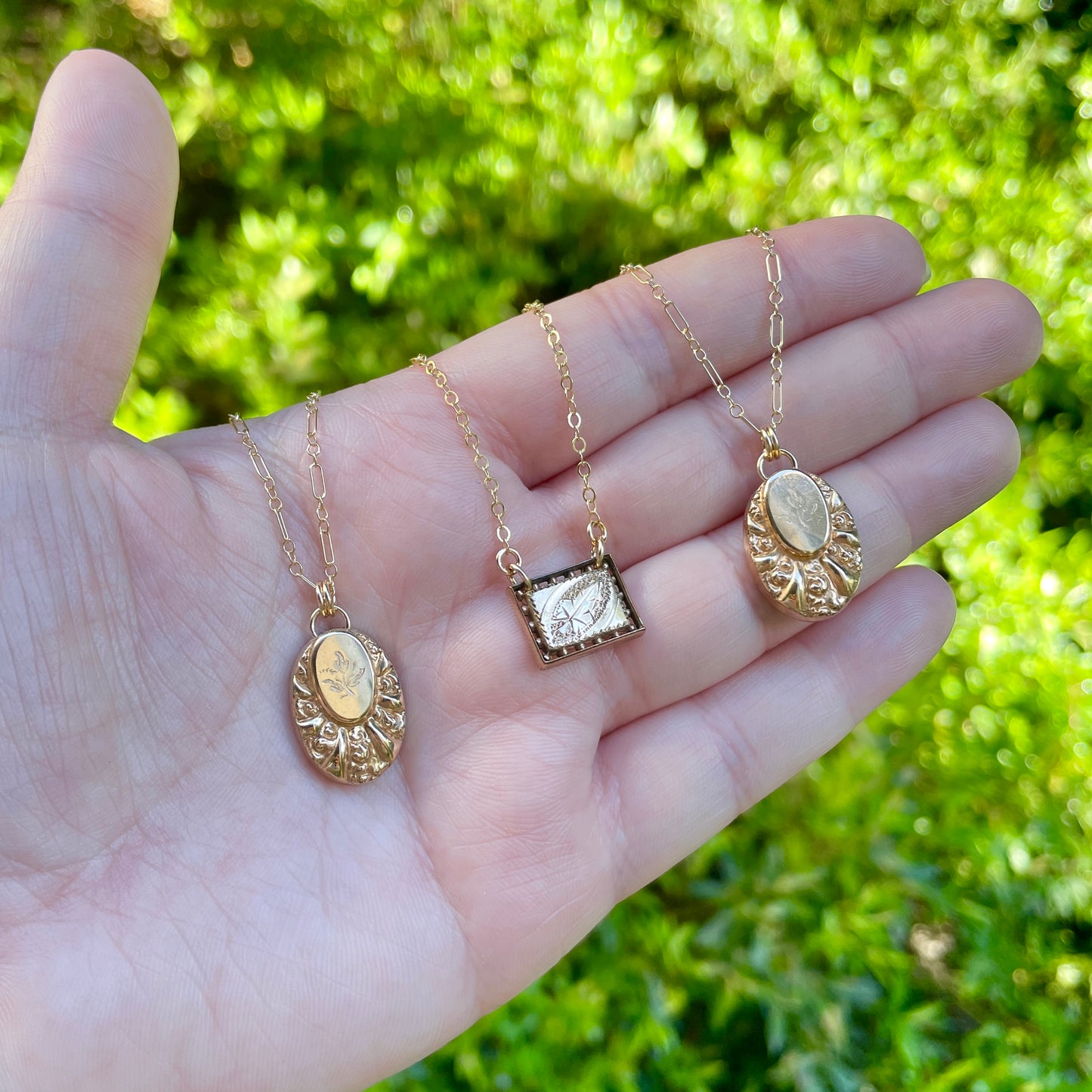 Victorian Etched Leaf Cufflink Necklace