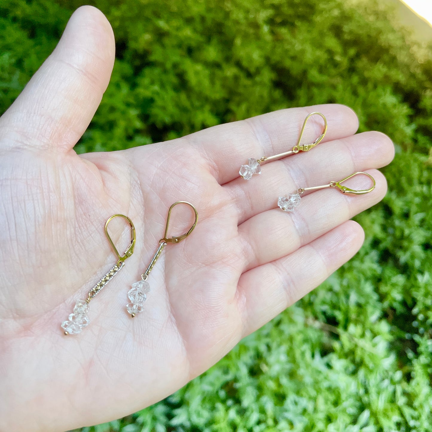 Gold Filled Bar and Herkimer Diamond Earrings