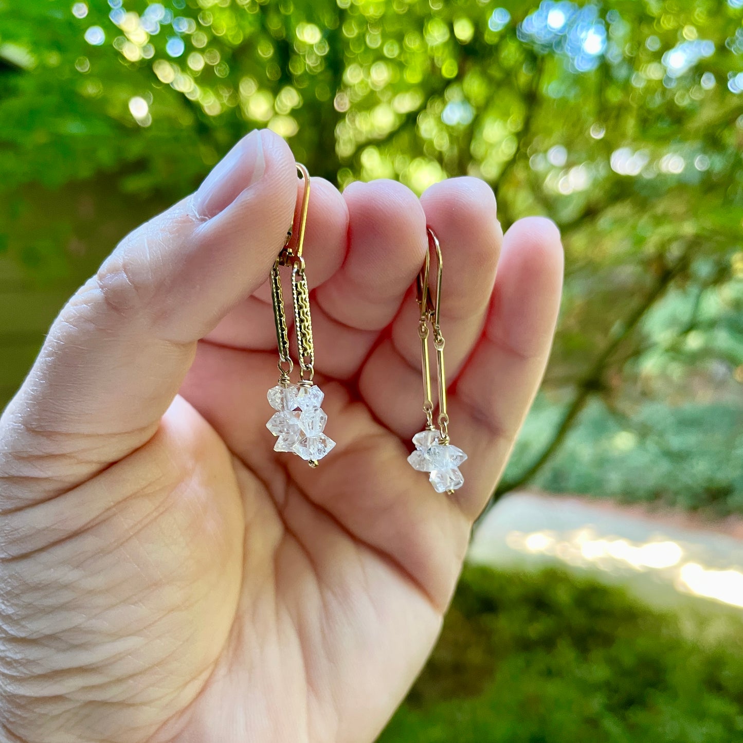 Antique Watch Chain and Herkimer Diamond Earrings