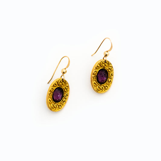 Purple and Gold Antique Cufflink Earrings