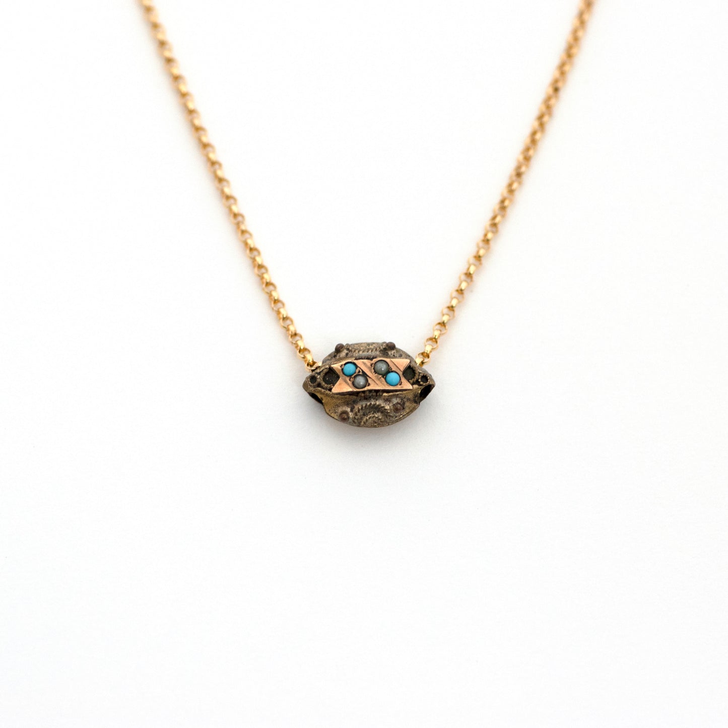 Etruscan Turquoise and Seed Pearl Slide Necklace