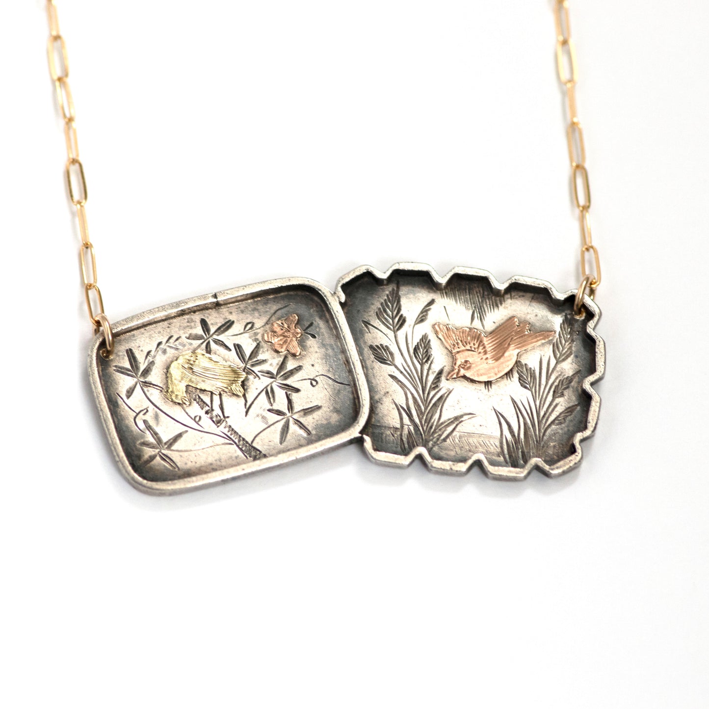 Sterling Birmingham Birds and Bee Necklace