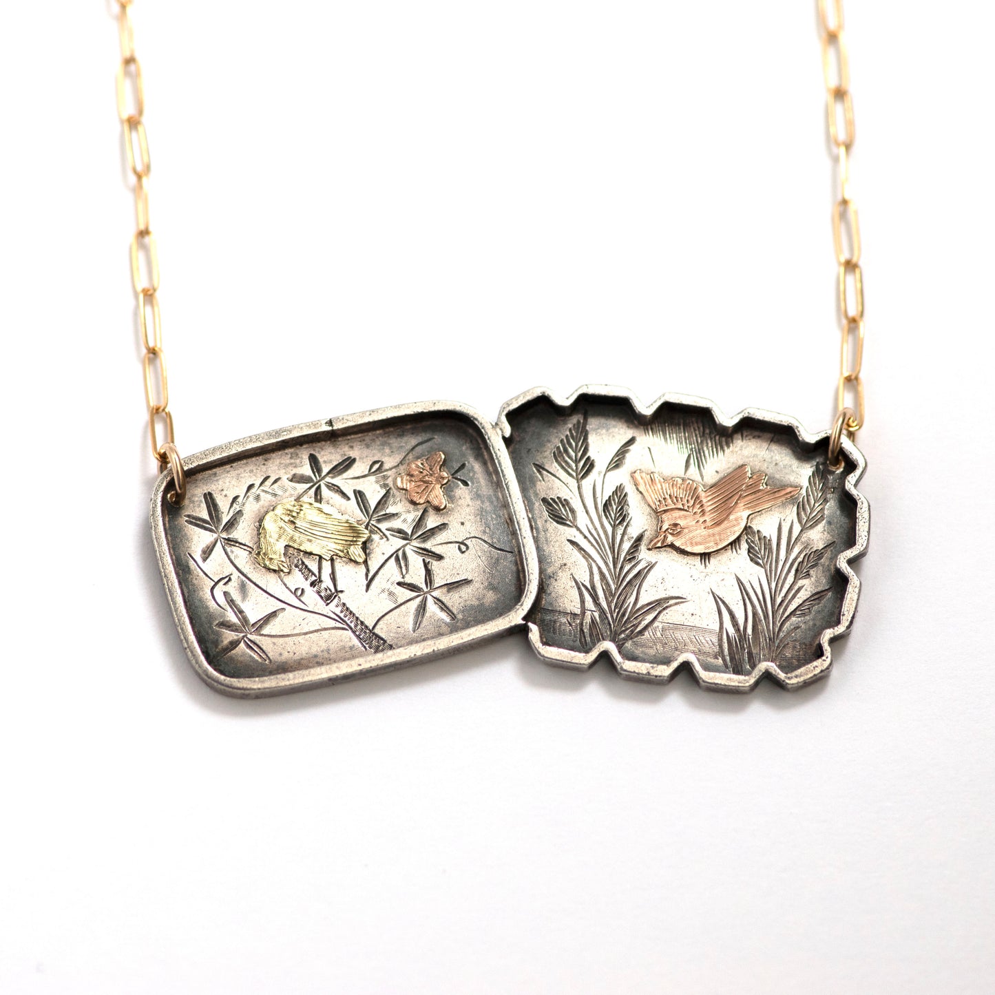 Sterling Birmingham Birds and Bee Necklace