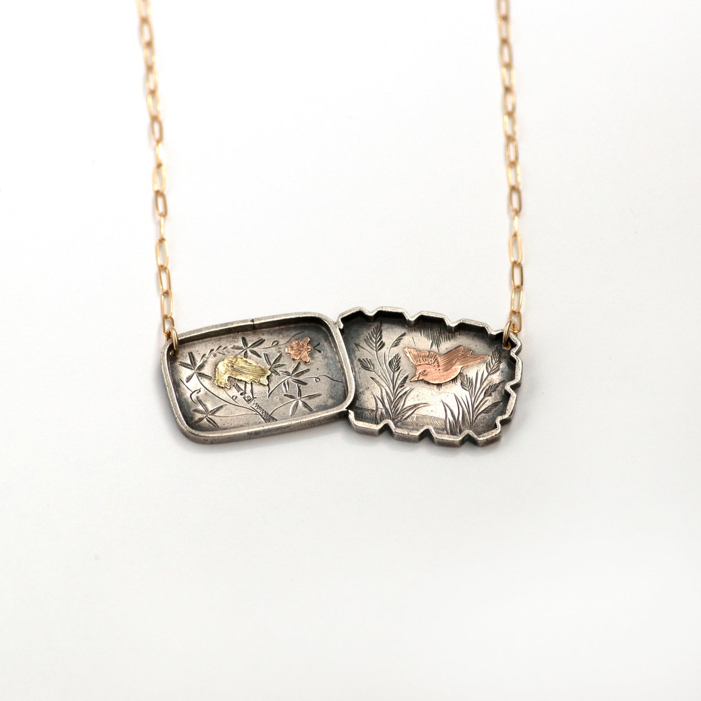 Sterling Birmingham Birds and Bee Necklace