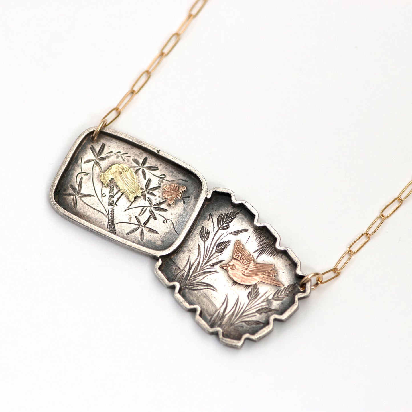 Sterling Birmingham Birds and Bee Necklace