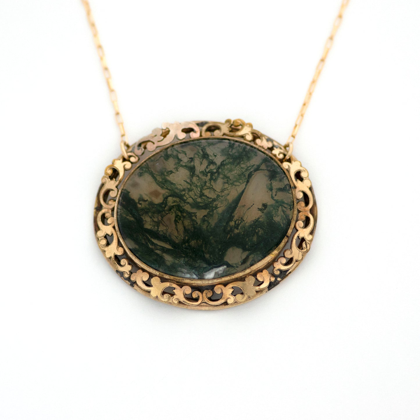 Antique Victorian Crystal Quartz Moss Green Agate Necklace