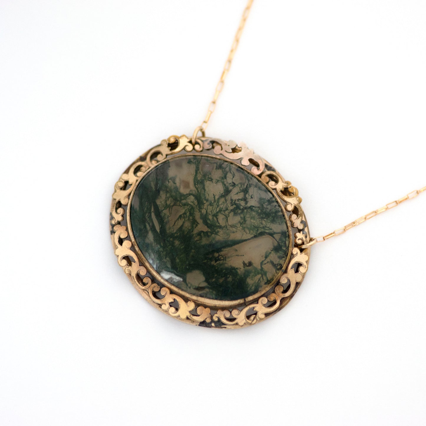Antique Victorian Crystal Quartz Moss Green Agate Necklace