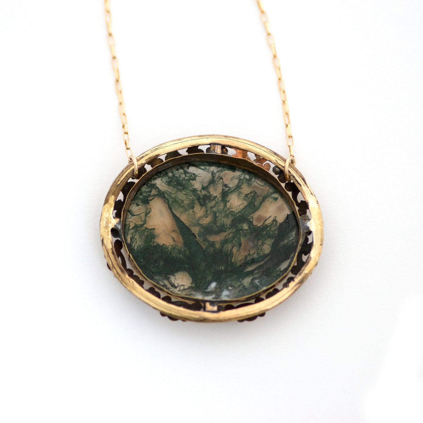 Back of Antique Victorian Crystal Quartz Moss Green Agate Necklace