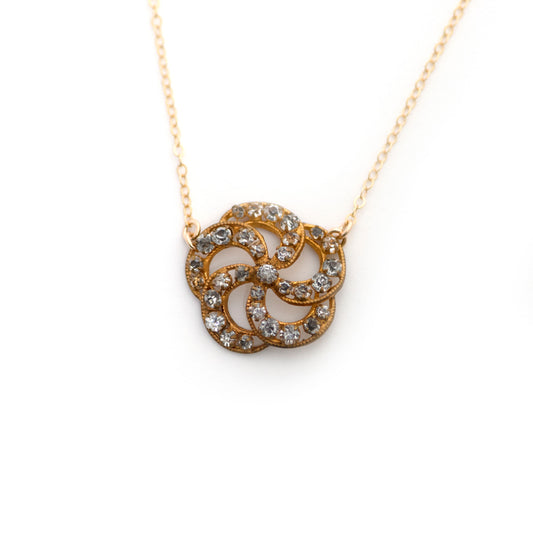 Rhinestone Floral Vintage Brooch Necklace