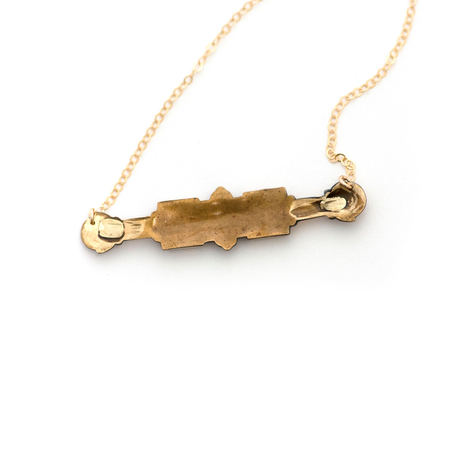 The back of an Antique Victorian Gold Filled Bar Pin Necklace
