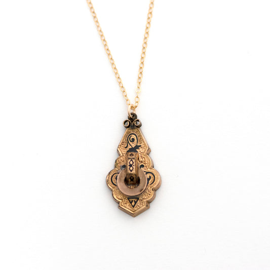Victorian Taille d'Epargne Architectural Pendant with 14k yellow gold filled chain Necklace 