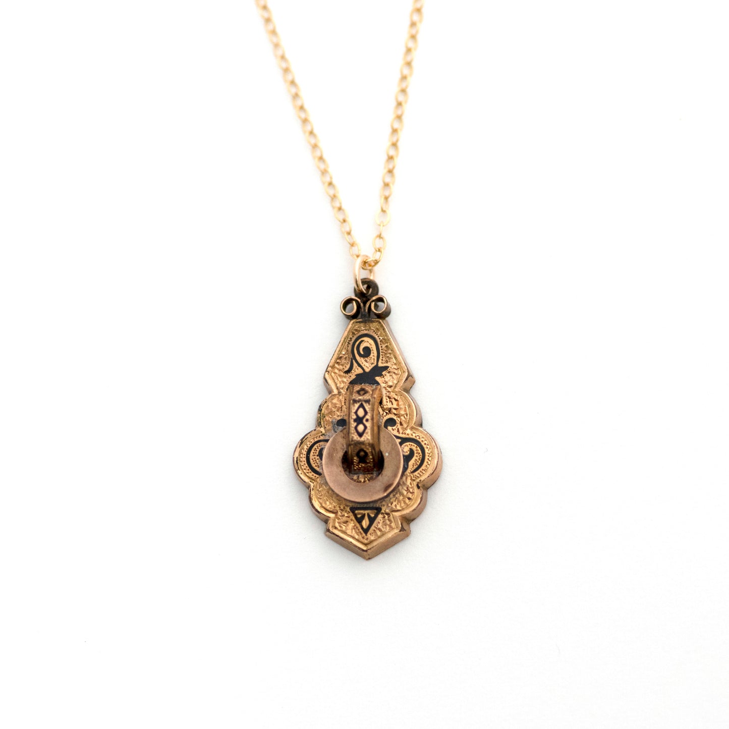 Victorian Taille d'Epargne Architectural Pendant with 14k yellow gold filled chain Necklace 