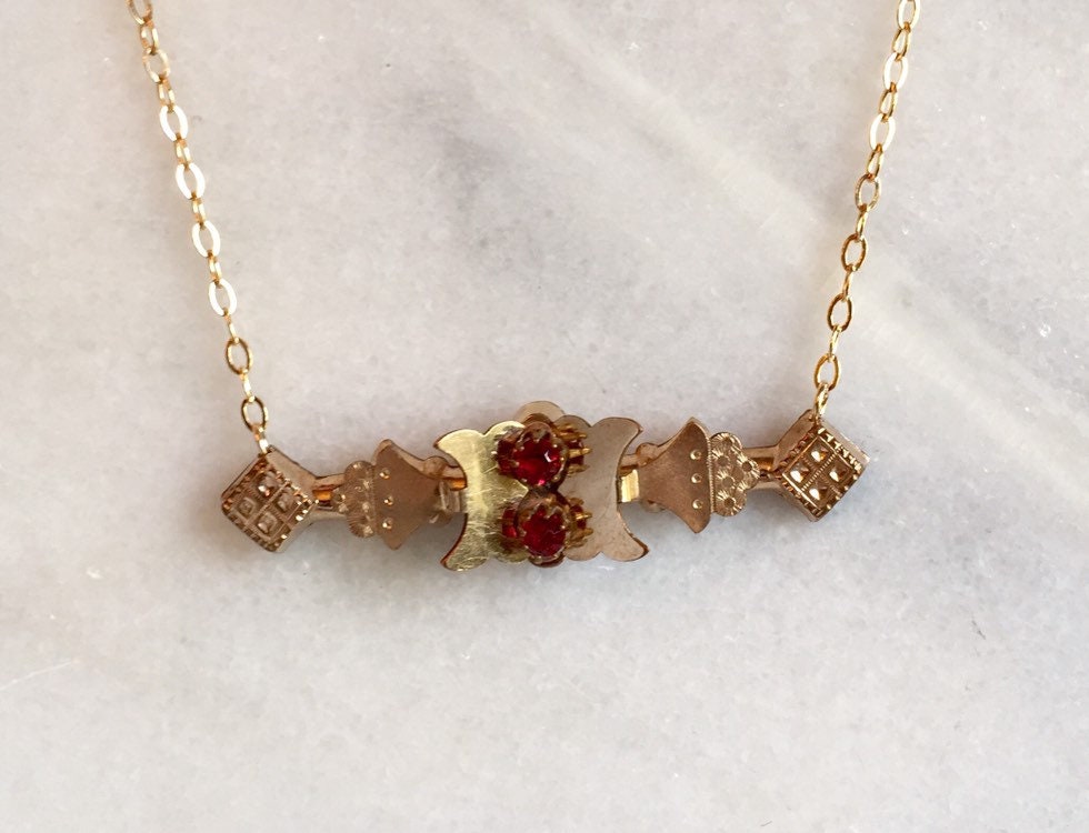 Ruby Red Paste Bar Pin Necklace