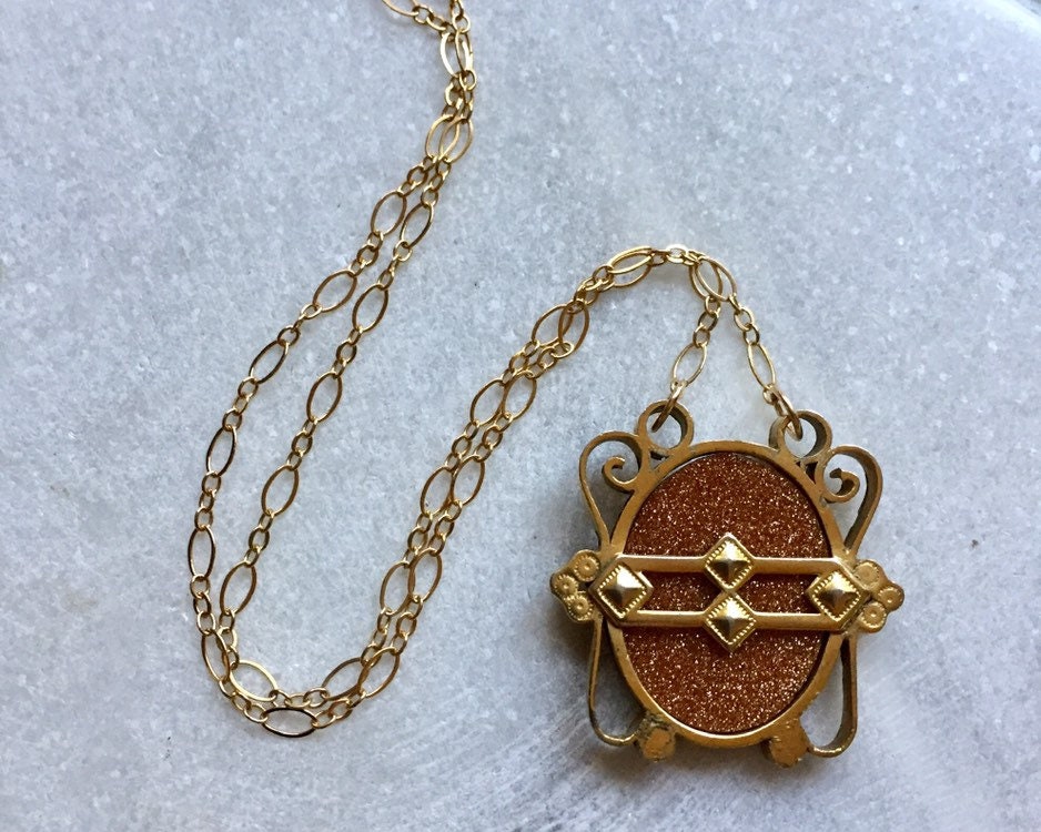 Antique Goldstone Brooch Conversion Necklace