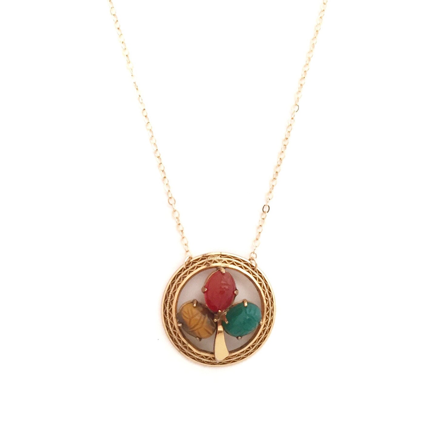 Art Deco Scarab Clover Necklace