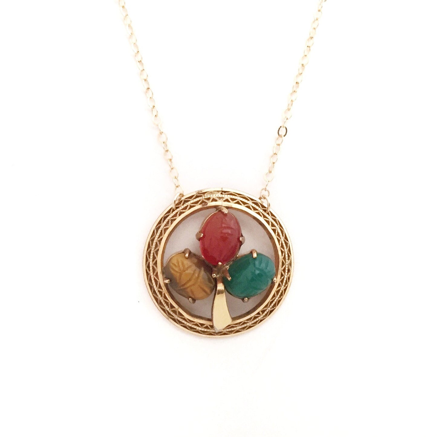 Art Deco Scarab Clover Necklace