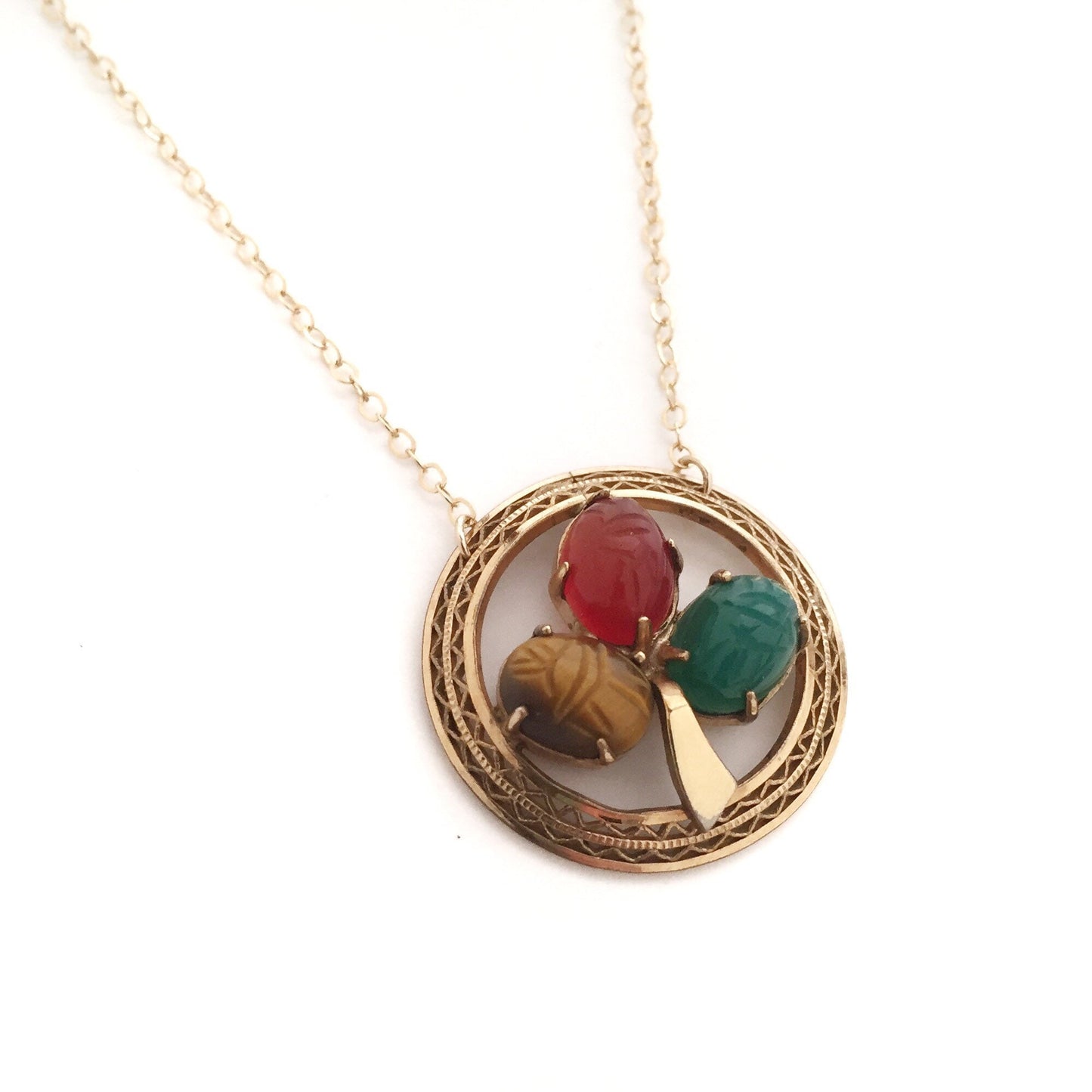 Art Deco Scarab Clover Necklace