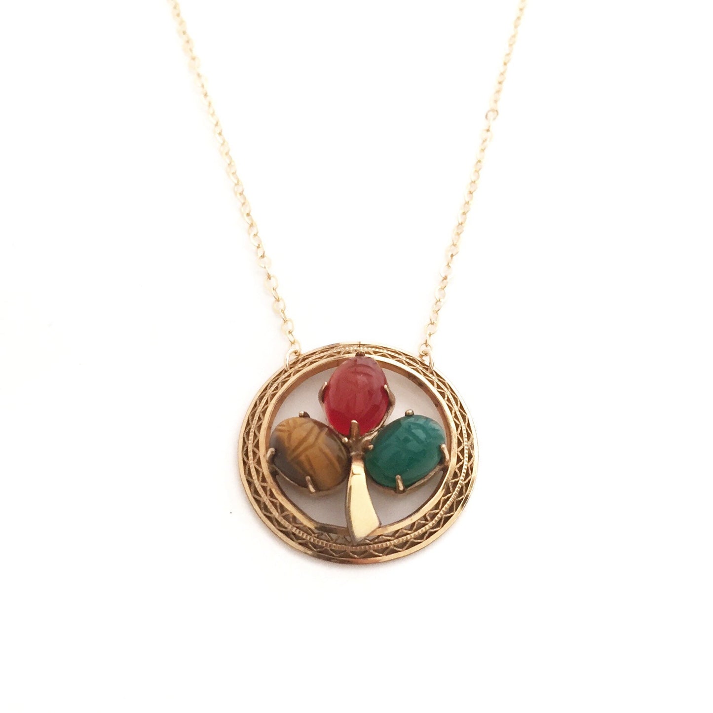 Art Deco Scarab Clover Necklace