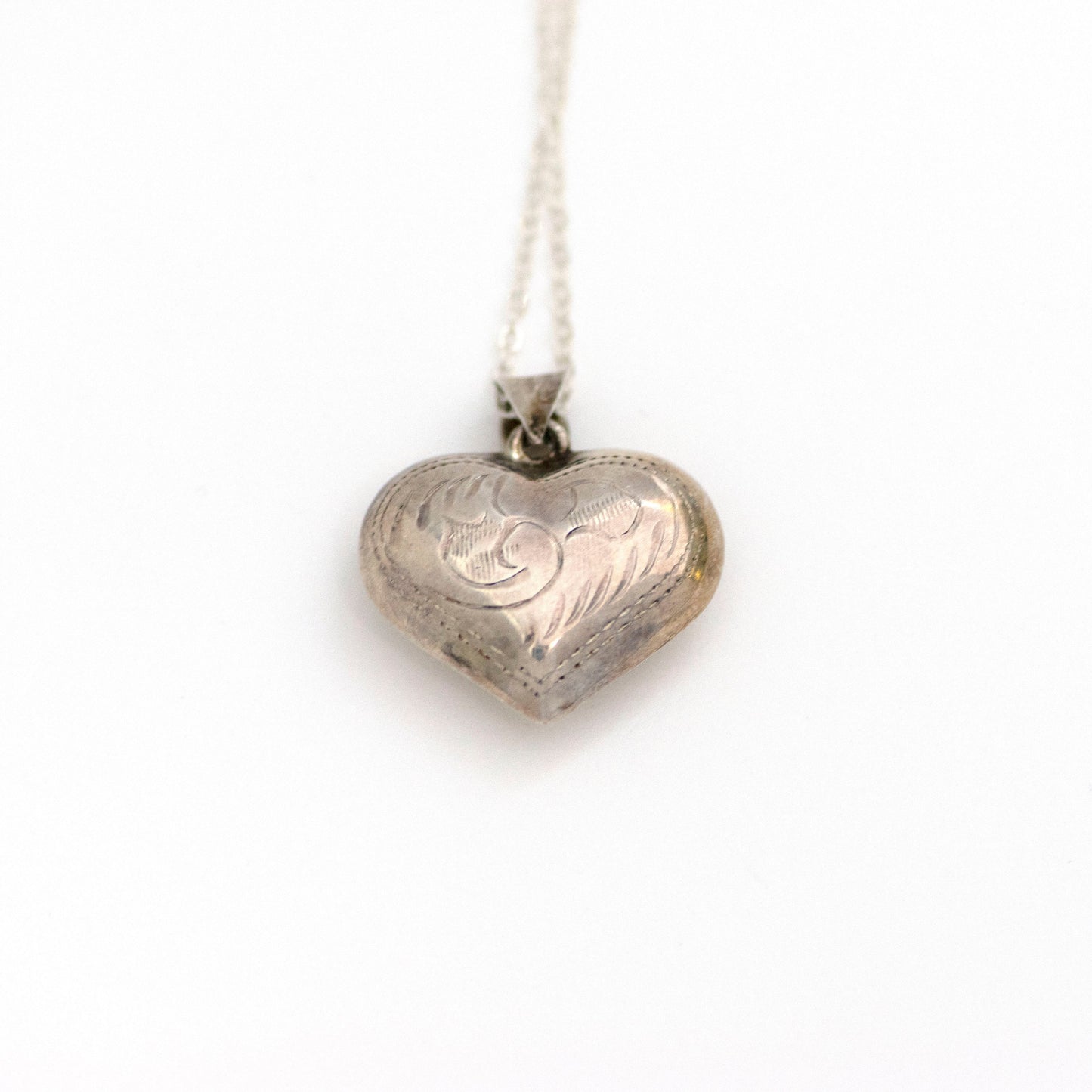 Victorian Sterling Silver Puffy Heart Necklace