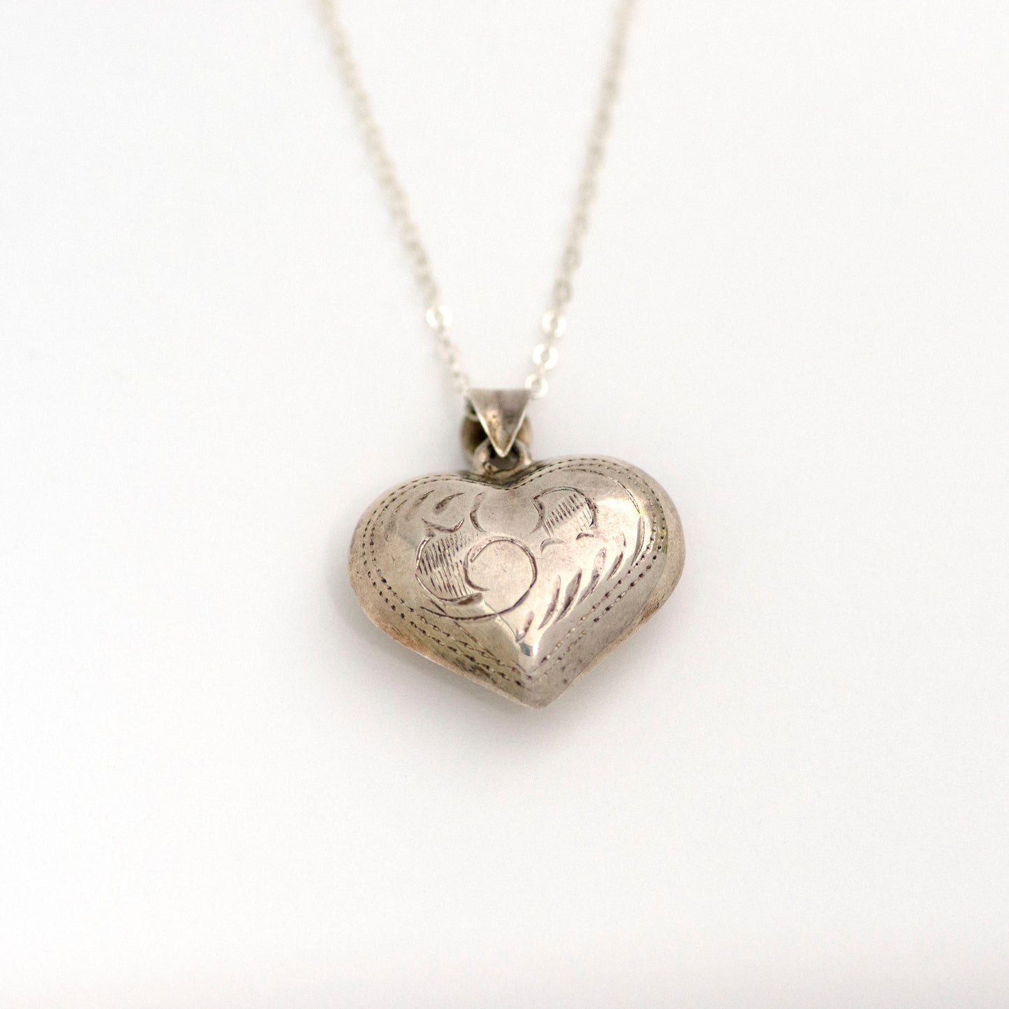 Victorian Sterling Silver Puffy Heart Necklace