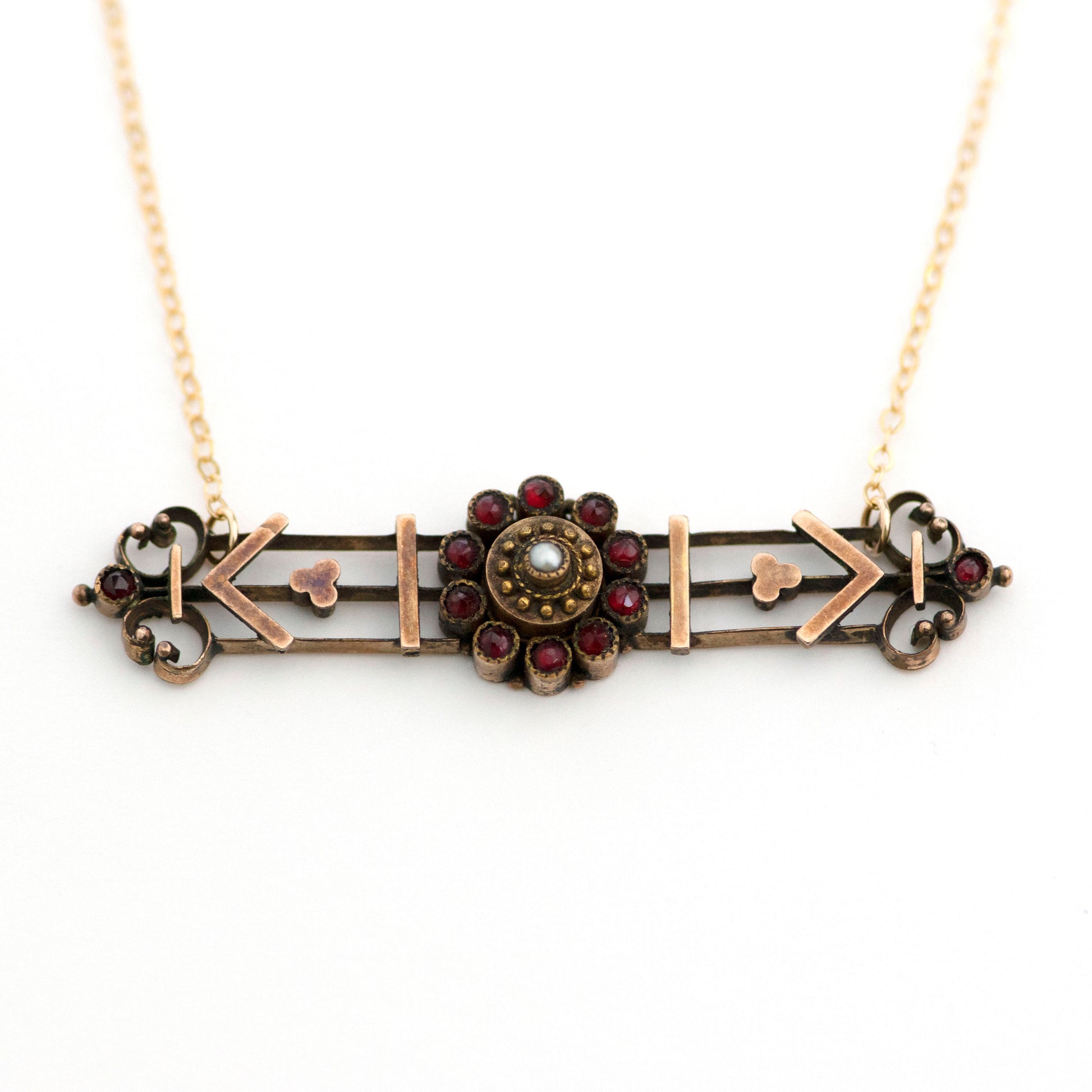 antique garnet bar pin necklace